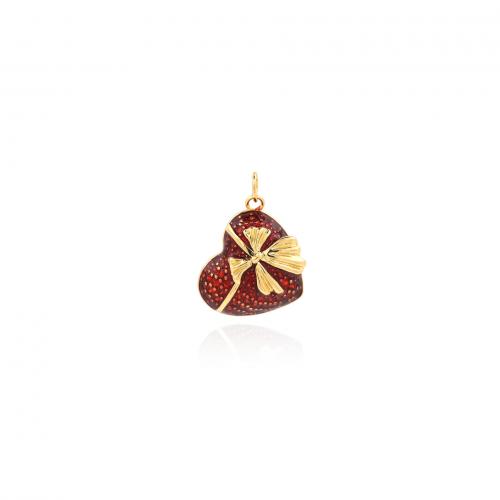 Μενταγιόν Brass Heart, Ορείχαλκος, Καρδιά, 18K επιχρυσωμένο, κοσμήματα μόδας & DIY & σμάλτο, κόκκινος, νικέλιο, μόλυβδο και κάδμιο ελεύθεροι, 23.50x17.50x6mm, Sold Με PC