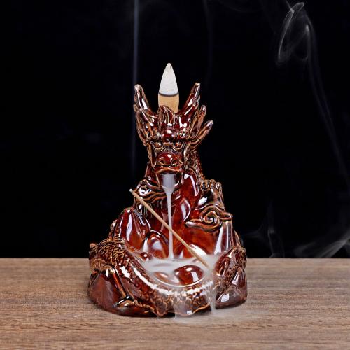 Backflow Incense Burner, Porcelain, Dragon, handmade, for home and office & durable, more colors for choice, nickel, lead & cadmium free, 105x105x135mm, Sold By PC