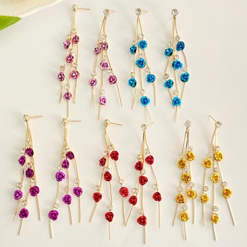 Fashion Fringe Earrings, Tibetan Style, fashion jewelry & for woman & with rhinestone, more colors for choice, nickel, lead & cadmium free, 90x7mm, Sold By Pair