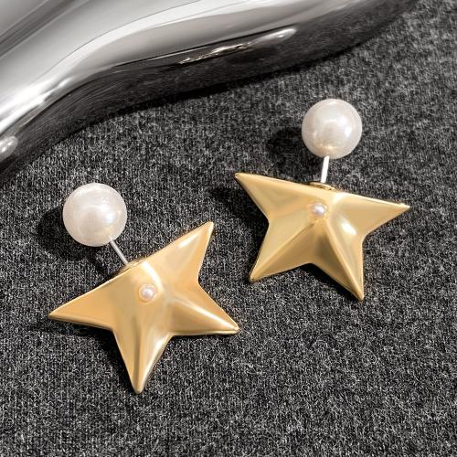 Zinklegierung Ohrstecker, mit Kunststoff Perlen, Stern, Modeschmuck & für Frau, keine, frei von Nickel, Blei & Kadmium, verkauft von Paar
