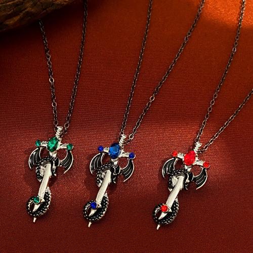 Zinc Alloy smykker halskæde, mode smykker & for kvinde & med rhinestone, flere farver til valg, nikkel, bly & cadmium fri, 17x37mm, Længde Ca. 51 cm, Solgt af PC
