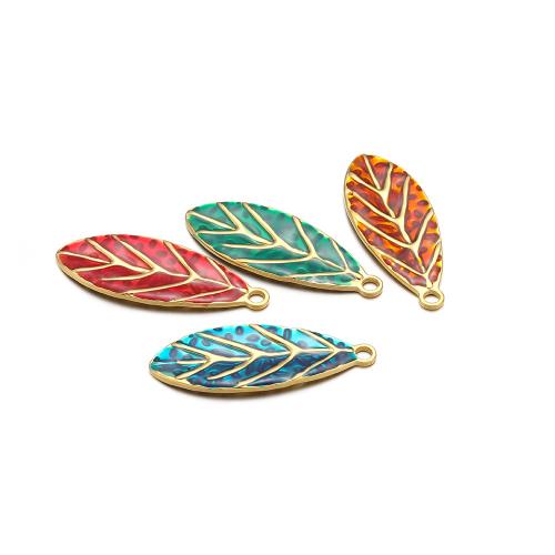 Stainless Steel Pendants, 304 Stainless Steel, Leaf, enamel, more colors for choice, 15x40mm, 5PCs/Bag, Sold By Bag