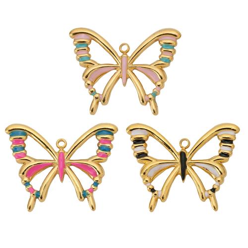 Stainless Steel Animal Pendants, 304 Stainless Steel, Butterfly, enamel & hollow, more colors for choice, 20x25mm, 5PCs/Bag, Sold By Bag