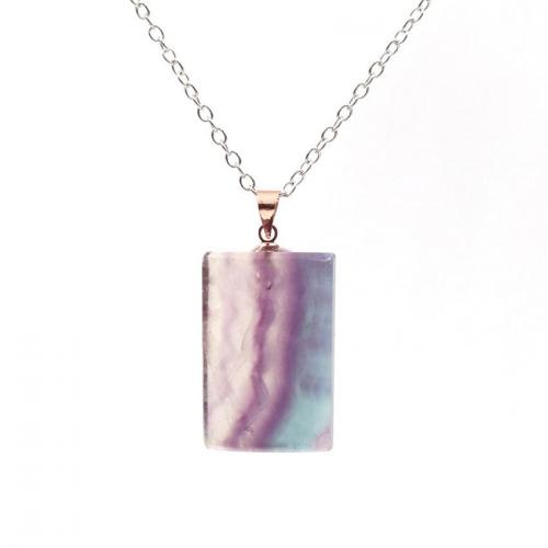 Natural Gemstone Necklace Natural Fluorite with Brass Rectangle plated fashion jewelry & Unisex Length Approx 50 cm Sold By PC