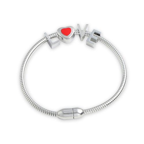 Titanium Steel Bracelet & Bangle, silver color plated, for woman & enamel, nickel, lead & cadmium free, Length:18 cm, Sold By PC