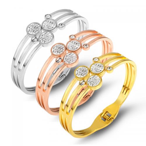 Titanium stål armbånd, forgyldt, mode smykker & for kvinde & med rhinestone, flere farver til valg, Solgt af PC