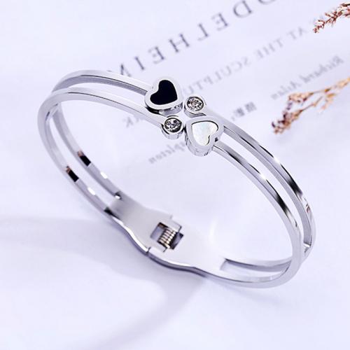 Titanium Steel Bracelet & Bangle, with Shell, plated, fashion jewelry & for woman & with rhinestone & hollow, more colors for choice, Length:18 cm, Sold By PC