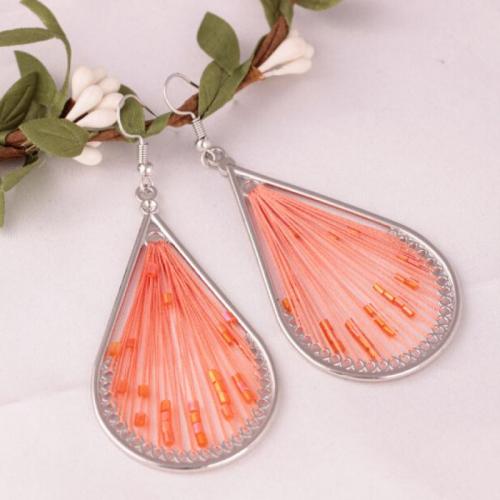 Zinc Alloy Drop Earrings with Cotton Thread & Plastic Teardrop handmade fashion jewelry & for woman nickel lead & cadmium free Sold By Pair