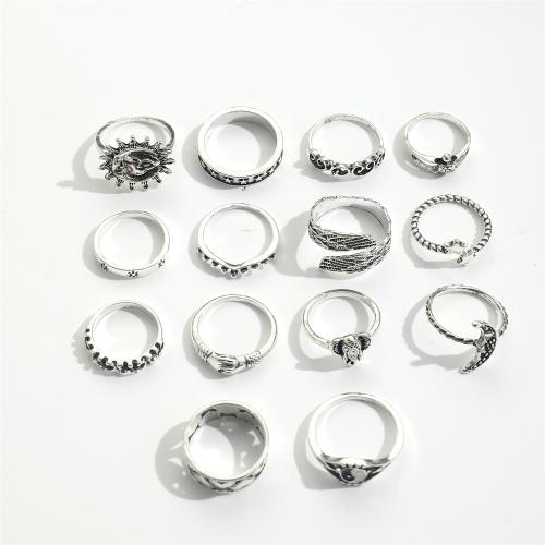 Cink Alloy Ring Set, Cink ötvözet, -val zománc, 14 darab & divat ékszerek & a nő, az eredeti szín, nikkel, ólom és kadmium mentes, Által értékesített Set