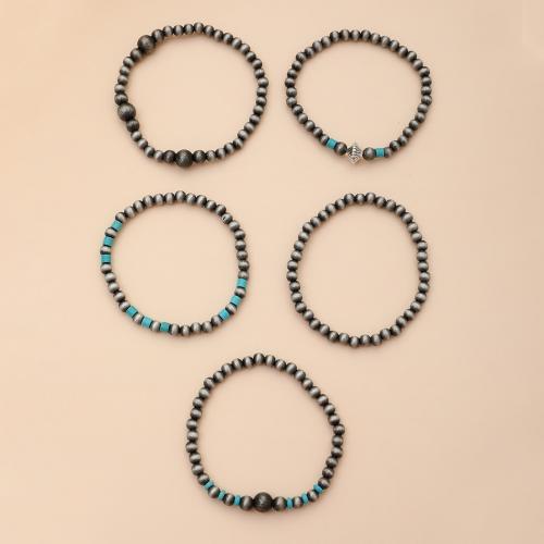 CCB Bracelets Copper Coated Plastic with turquoise & Zinc Alloy handmade 5 pieces & fashion jewelry & for woman nickel lead & cadmium free Sold By Set