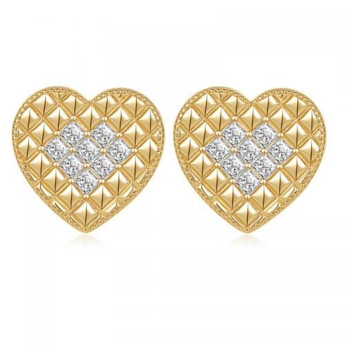 Cubic Zirconia Micro Pave Brass Earring, Heart, plated, micro pave cubic zirconia & for woman, more colors for choice, Sold By Pair