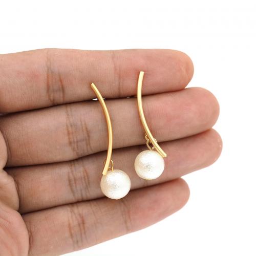 Brass Stud Earring, with Plastic Pearl, 18K gold plated, fashion jewelry & for woman, white, nickel, lead & cadmium free, 24x10mm, Sold By Pair