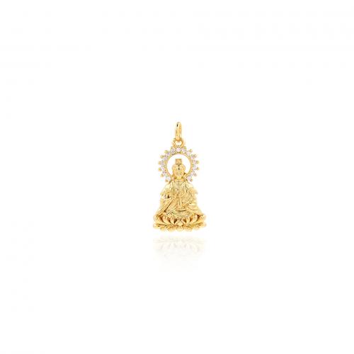 Cubic Zirconia Micro Pave Brass Pendant, Guanyin, 18K gold plated, fashion jewelry & DIY & micro pave cubic zirconia, nickel, lead & cadmium free, 13x27x3.80mm, Sold By PC