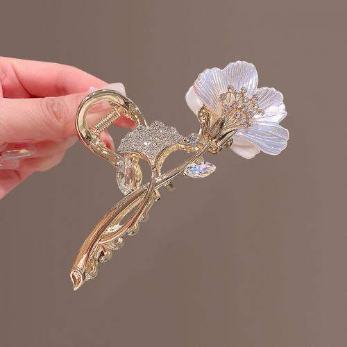 Hair Claw Clips, Tibetan Style, Ginkgo Leaf, for woman & with rhinestone, nickel, lead & cadmium free, Sold By PC