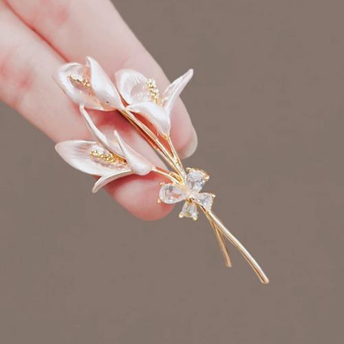 Zinc Alloy Brooches Lily for woman & enamel & with rhinestone nickel lead & cadmium free Approx Sold By Lot