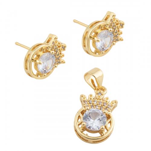 Brass Jewelry Set, different styles for choice & micro pave cubic zirconia & for woman, golden, nickel, lead & cadmium free, pendant 20*10mm,  stud earring 9*4.5mm, Sold By PC