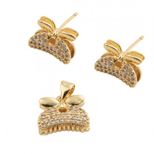 Brass Jewelry Set, different styles for choice & micro pave cubic zirconia & for woman, golden, nickel, lead & cadmium free, pendant 13.5*13mm,  stud earring 10*13mm, Sold By PC