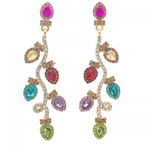 Zinc Alloy Drop Earrings gold color plated for woman & with rhinestone multi-colored nickel lead & cadmium free Sold By Pair