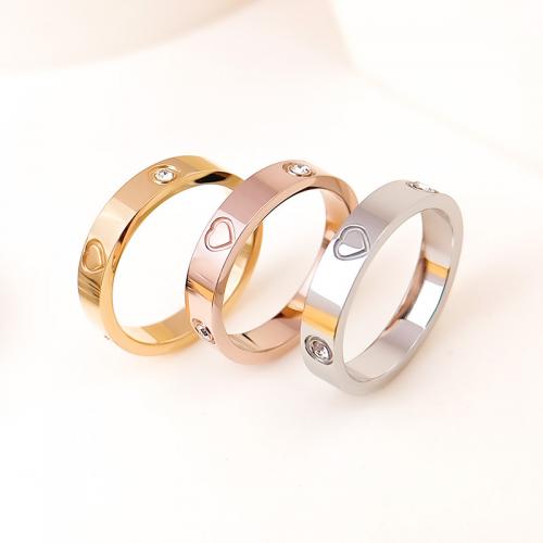 Titanium Steel Finger Ring Quarter Tila plated & for woman & with rhinestone Sold By PC