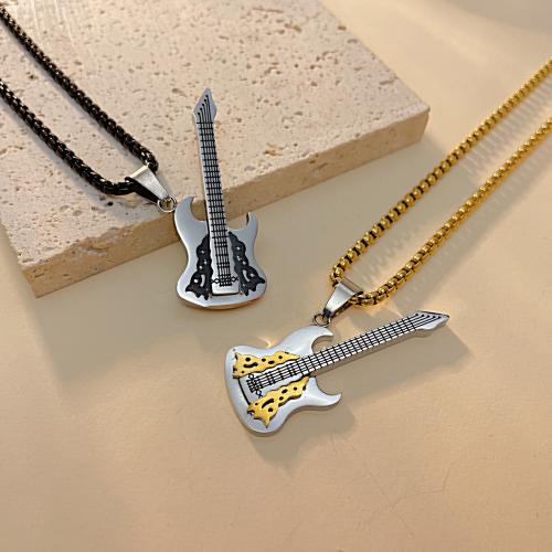 Edelstahl Schmuck Halskette, 304 Edelstahl, Gitarre, plattiert, Modeschmuck & verschiedene Stile für Wahl & für den Menschen, keine, frei von Nickel, Blei & Kadmium, pendant:46x18mm, verkauft von PC