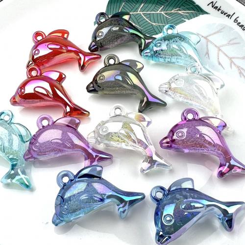Acrylic Pendants, Dolphin, AB color plated, random style & DIY, mixed colors, nickel, lead & cadmium free, 24x48mm, Approx 200PCs/Bag, Sold By Bag