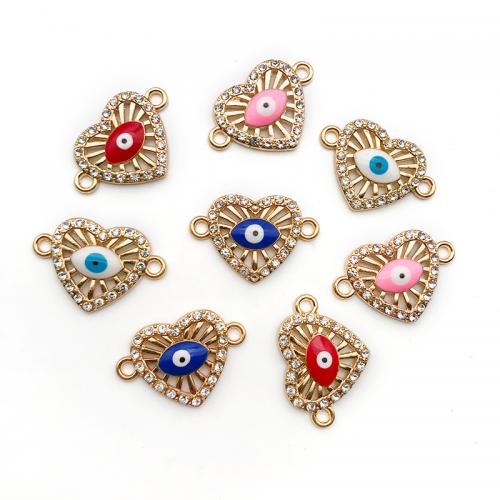 Evil Eye Pendants Zinc Alloy with enamel Heart gold color plated DIY & with rhinestone nickel lead & cadmium free Sold By PC