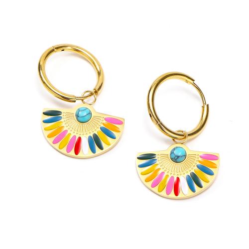 Titanium Steel  Earring Fan 18K gold plated fashion jewelry & for woman & enamel nickel lead & cadmium free Sold By Pair