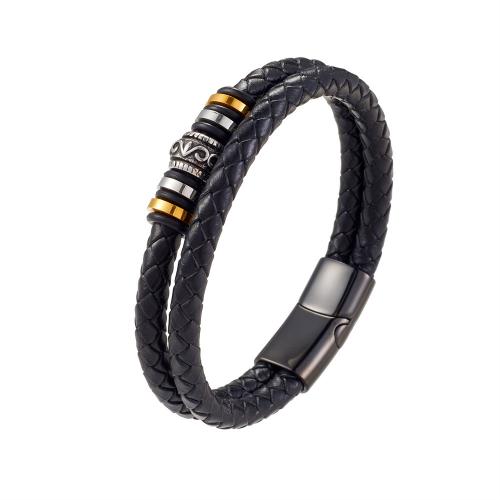 PU Leather Cord Bracelets, 304 Stainless Steel, with Microfiber PU, handmade, Unisex & different size for choice, black, Sold By PC