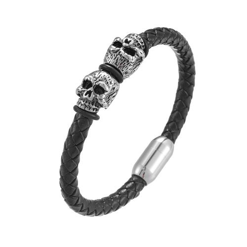 PU Leather Cord Bracelets 304 Stainless Steel with Microfiber PU handmade Unisex black Sold By PC