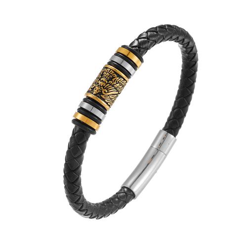 Lederen koord armband, 304 roestvrij staal, handgemaakt, uniseks & verschillende grootte voor keus & verschillende stijlen voor de keuze, zwart, Verkocht door PC