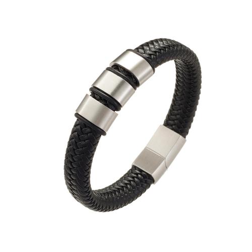 Leather Cord Bracelet, 304 Stainless Steel, with 316L Stainless Steel, handmade, Unisex & different size for choice, more colors for choice, Sold By PC