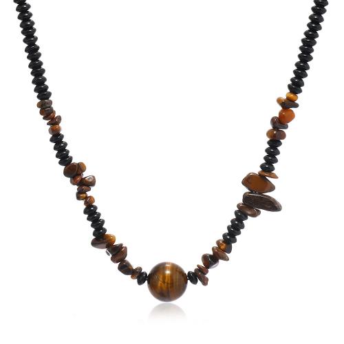 Rustfrit stål smykker halskæde, 304 rustfrit stål, med obsidian & Tiger Eye & Glas, håndlavet, Unisex, sort, Solgt af PC