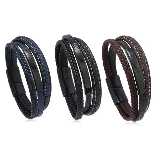 PU Leather Cord Bracelets, Tibetan Style, with PU Leather, handmade, for woman, more colors for choice, Sold By PC