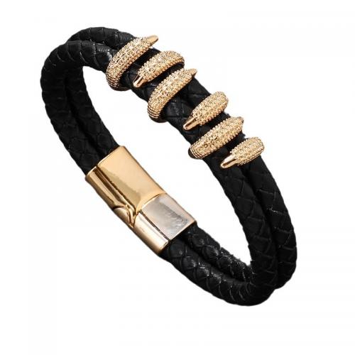 Bracelets cordon PU, alliage de zinc, avec cuir PU, fait à la main, unisexe, plus de couleurs à choisir, Longueur:Environ 21 cm, Vendu par PC