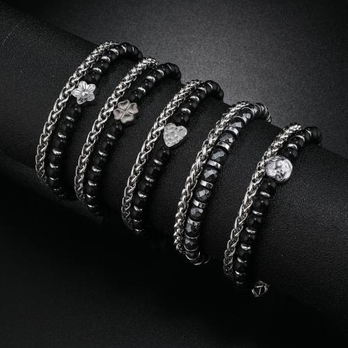 Gemstone Bracelets 304 Stainless Steel with Natural Stone with 5CM extender chain handmade Unisex black Length Approx 19 cm Sold By PC