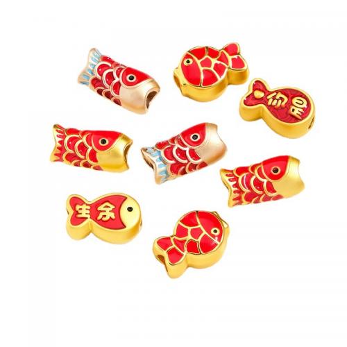 Zinc Alloy Jewelry Beads Fish plated DIY & enamel golden Sold By PC