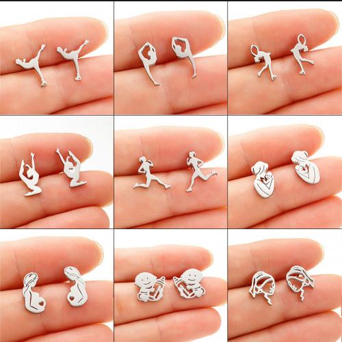 Stainless Steel Stud Earrings 304 Stainless Steel fashion jewelry & for woman specification 7-14mm Sold By Pair