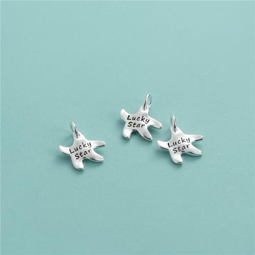 925 Sterling Silver Pendant, Star, DIY & with letter pattern, silver color, 9.20x8.20mm, Hole:Approx 2.4mm, Sold By PC