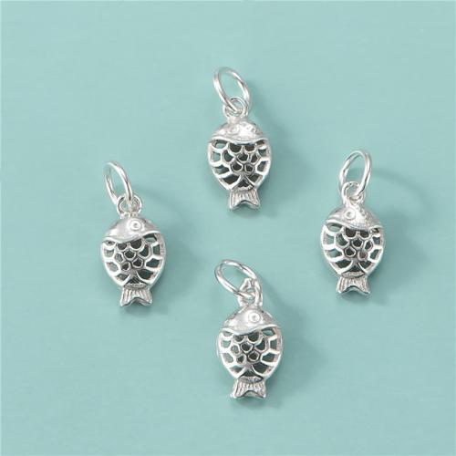 925 Sterling Silver Pendant, Fish, DIY & hollow, silver color, 6x1mm, Hole:Approx 3.5mm, Sold By PC