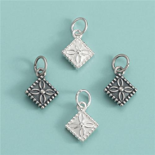 925 Sterling Silver Pendant, Rhombus, DIY, more colors for choice, 9.80x12mm, Hole:Approx 4mm, Sold By PC