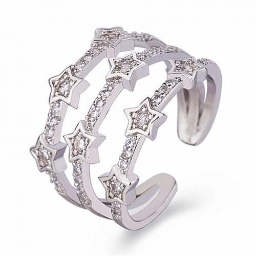 Brass Cuff Finger Ring Star plated micro pave cubic zirconia & for woman & hollow US Ring Sold By PC