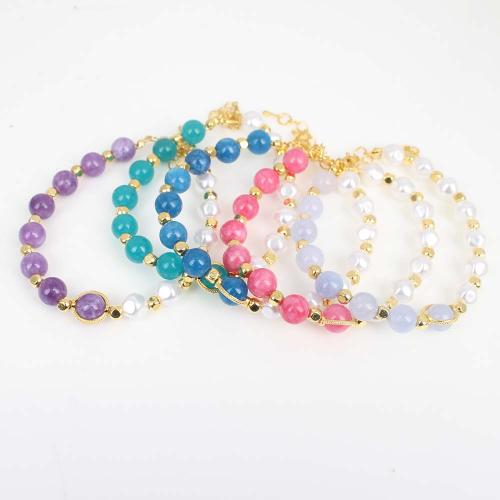 Gemstone Bracelets with Plastic Pearl & Zinc Alloy gold color plated fashion jewelry & Unisex Length Approx 18-19 cm Sold By PC