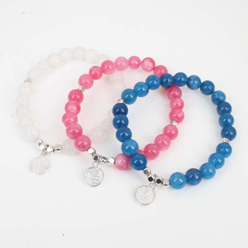 Gemstone Bracelets with Zinc Alloy silver color plated fashion jewelry & Unisex Length Approx 18-19 cm Sold By PC