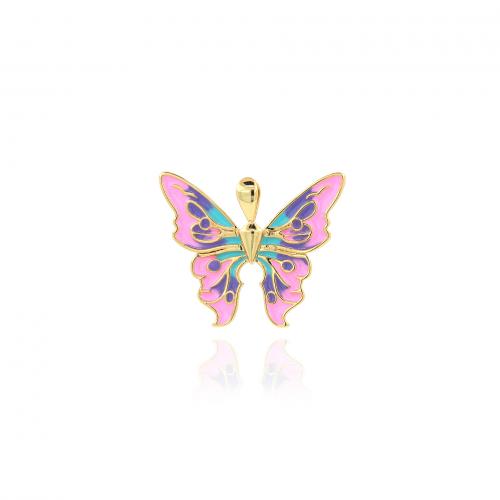 Brass Jewelry Pendants Butterfly 18K gold plated fashion jewelry & DIY & enamel mixed colors nickel lead & cadmium free Sold By PC