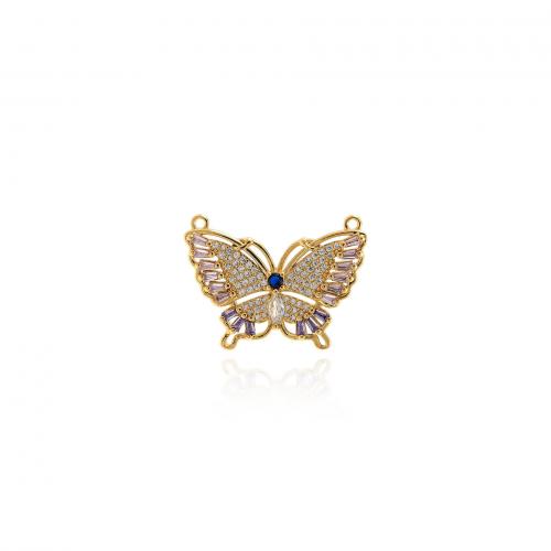 Cubic Zirconia Micro Pave Brass Pendant Butterfly 18K gold plated fashion jewelry & DIY & micro pave cubic zirconia & double-hole mixed colors nickel lead & cadmium free Sold By PC