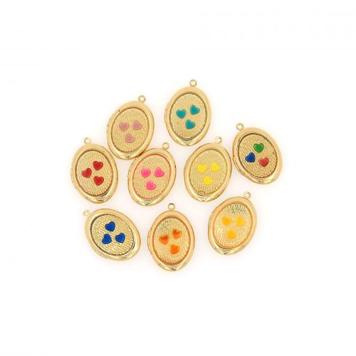 Brass Locket Pendants, Flat Oval, 18K gold plated, fashion jewelry & DIY & enamel, more colors for choice, nickel, lead & cadmium free, 19x28x6.30mm, Sold By PC