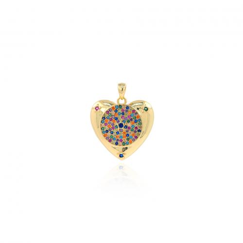 Cubic Zirconia Micro Pave Brass Pendant, Heart, 18K gold plated, fashion jewelry & DIY & micro pave cubic zirconia, mixed colors, nickel, lead & cadmium free, 26.50x22x4mm, Sold By PC