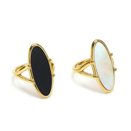 Ring Finger Titantium stali, ze Muszla czarna & Muszla biała, biżuteria moda & dla obu płci & różnej wielkości do wyboru, złoty, sprzedane przez PC