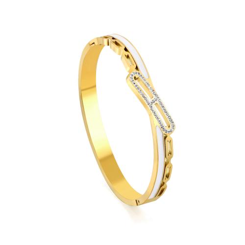 Stainless Steel Bangle, 304 Stainless Steel, Vacuum Ion Plating, different styles for choice & for woman & with rhinestone, golden, Sold By PC