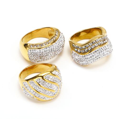 Titanium Čelik Finger Ring, bez spolne razlike & različite veličine za izbor & različitih stilova za izbor & s Rhinestone, zlatan, Prodano By PC